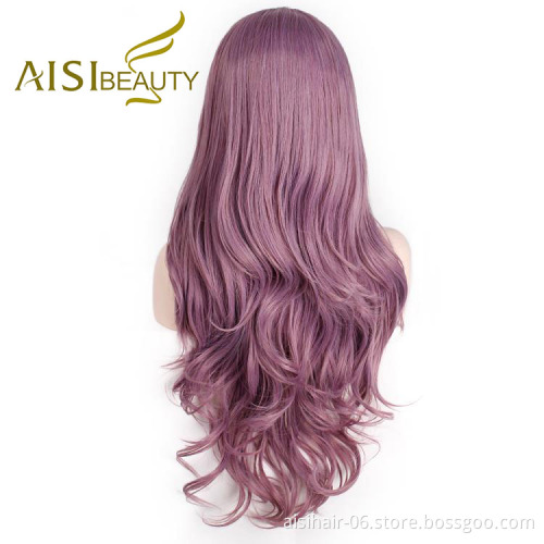 Aisi Beauty Wholesale Cheap Vendor Purple Curly Wave Wig Long Wavy Lace Frontal Synthetic Hair For Black Women Lace Front Wig